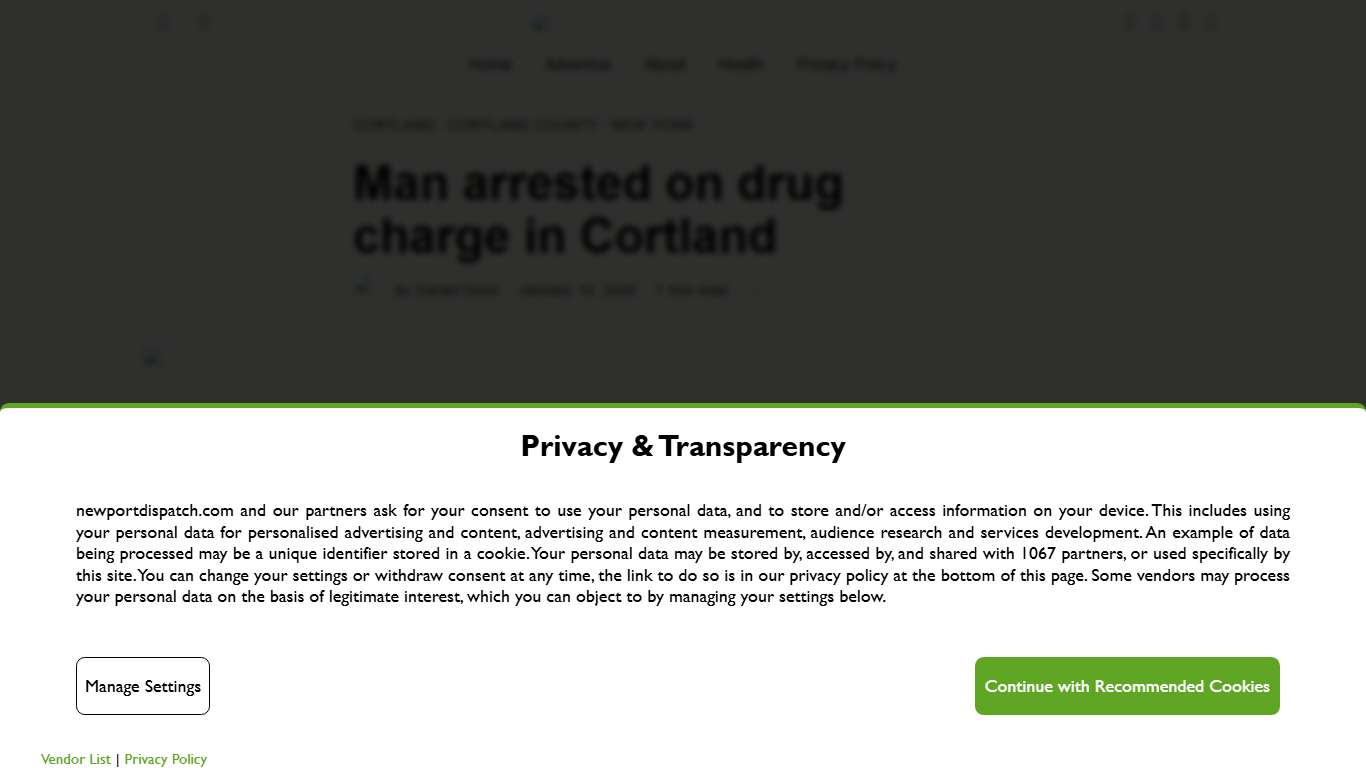 Man arrested on drug charge in Cortland - Newport Dispatch